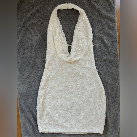 Oh Polly Versailles Deep Plunge Embellished Mini Dress in White - Picture 3 of 10